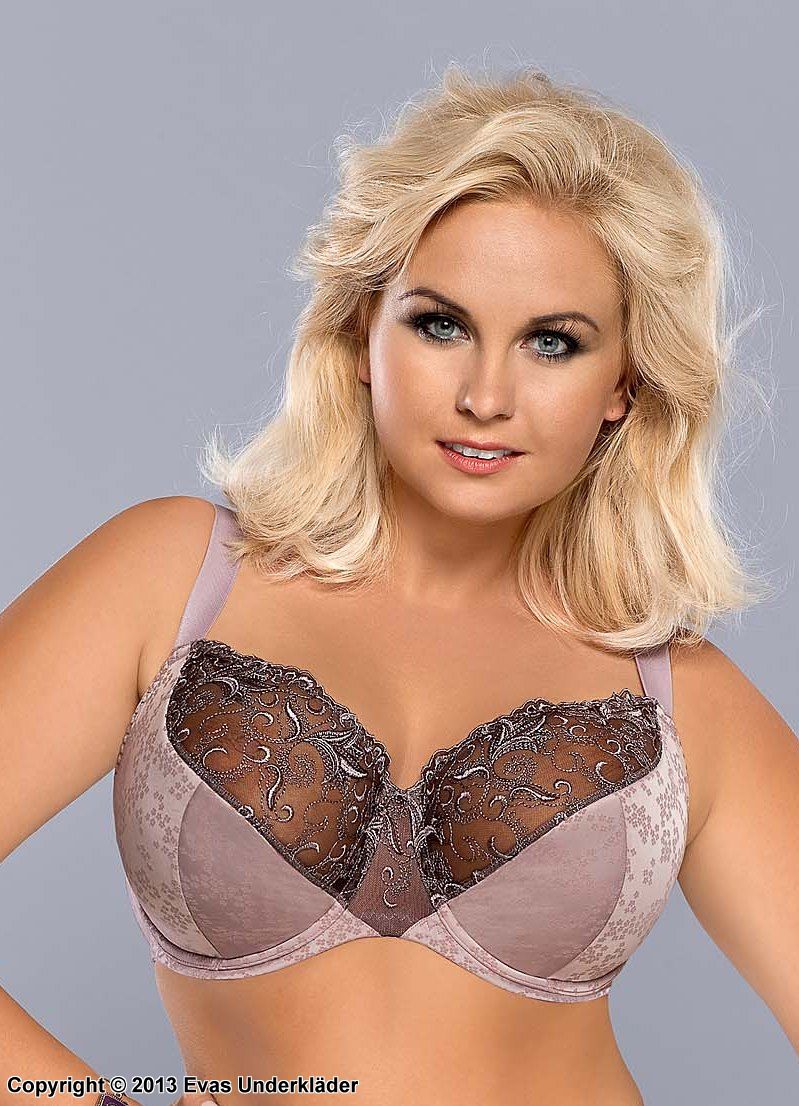 Romantic big cup bra, embroidery, partially sheer cups